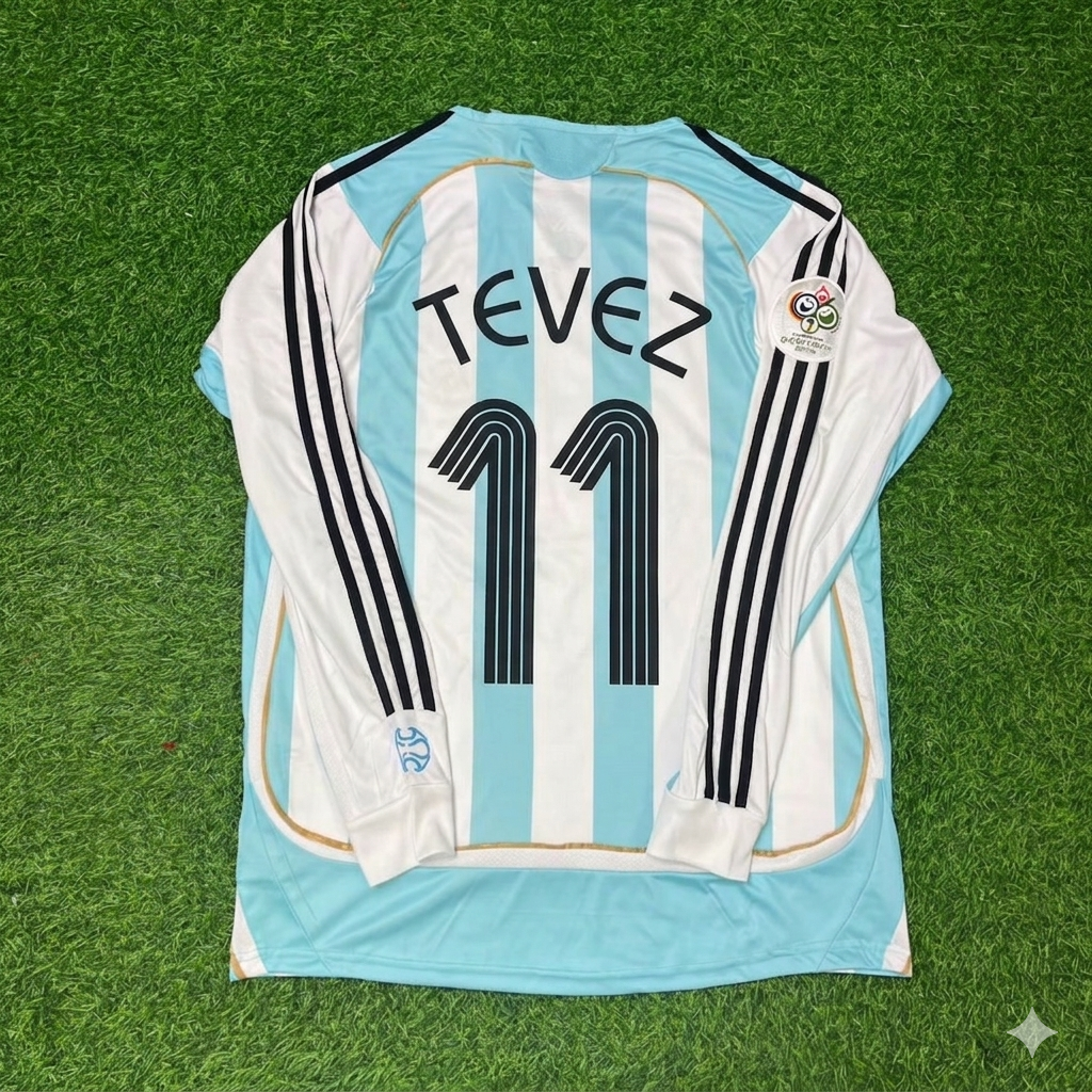 Argentina World Cup 2006 Carlos Tevez #11 Retro Long Sleeve Football Jersey