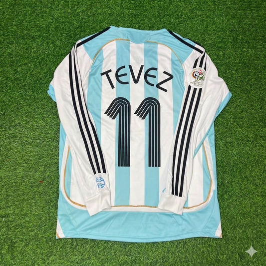 Argentina World Cup 2006 Carlos Tevez #11 Retro Long Sleeve Football Jersey