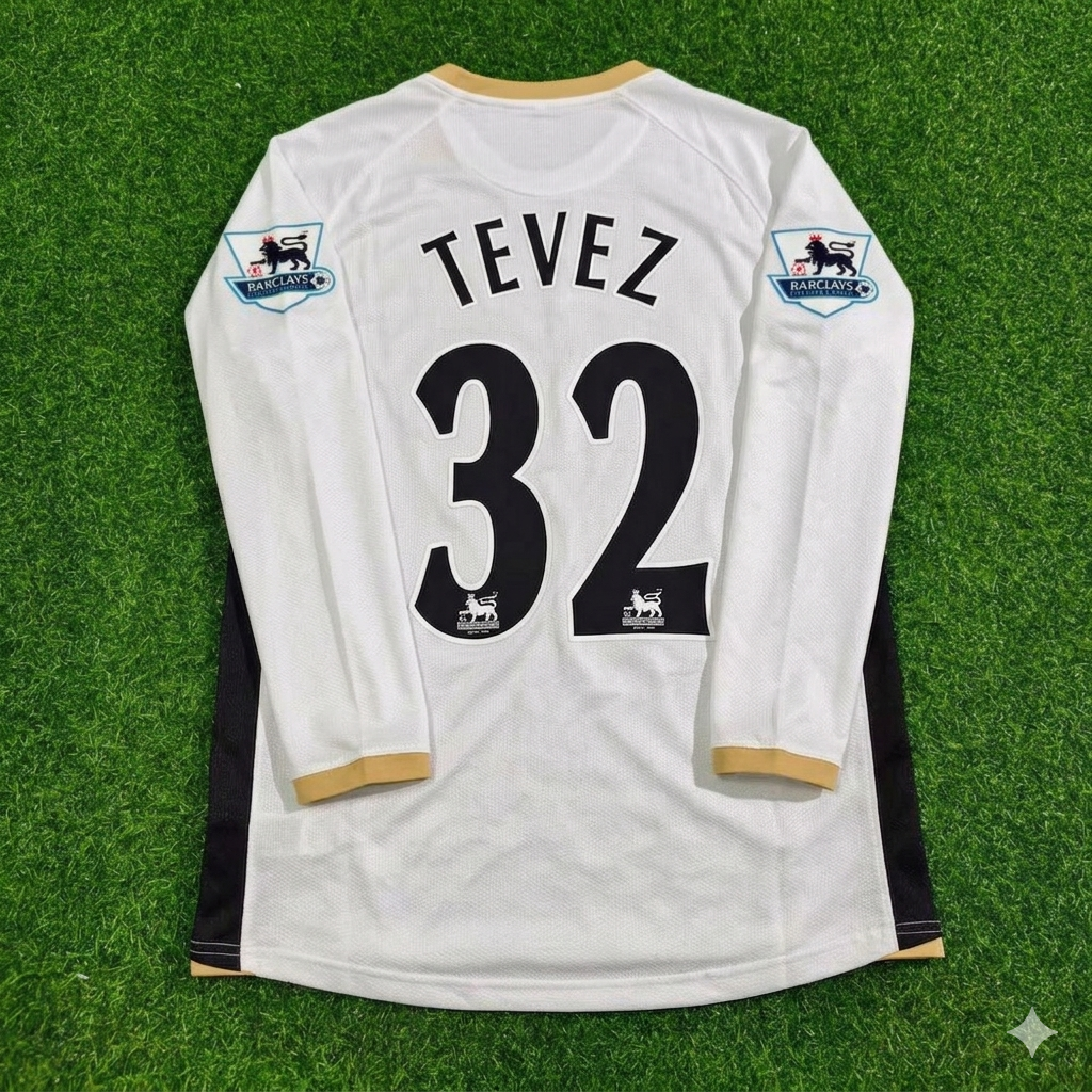 Carlos Tevez #32 Manchester United 2006-2007 White Retro Long Sleeve Football Jersey Kit