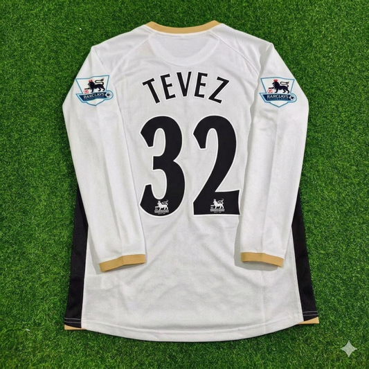 Carlos Tevez #32 Manchester United 2006-2007 White Retro Long Sleeve Football Jersey Kit