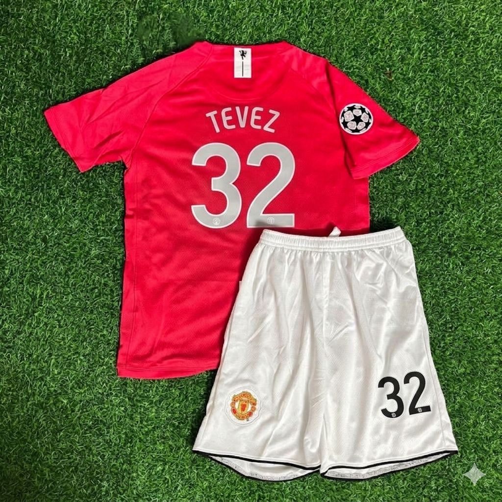 Carlos Tevez #32 Manchester United 2008 Final Kids Children Home Football Jersey Kit