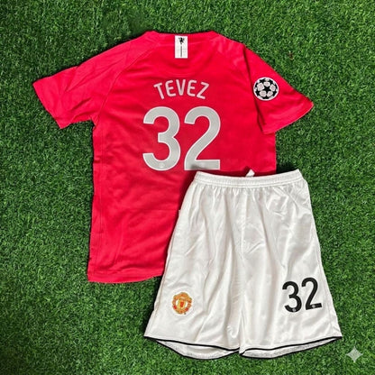 Carlos Tevez #32 Manchester United 2008 Final Kids Children Home Football Jersey Kit
