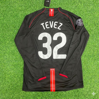 Carlos Tevez Manchester United 2007/2008 Champions League Patch Black Retro Football Jersey Collection