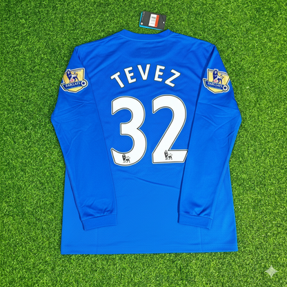 Carlos Tevez Manchester United 2008 Blue EPL Patch Retro Long Sleeve Football Jersey Kit