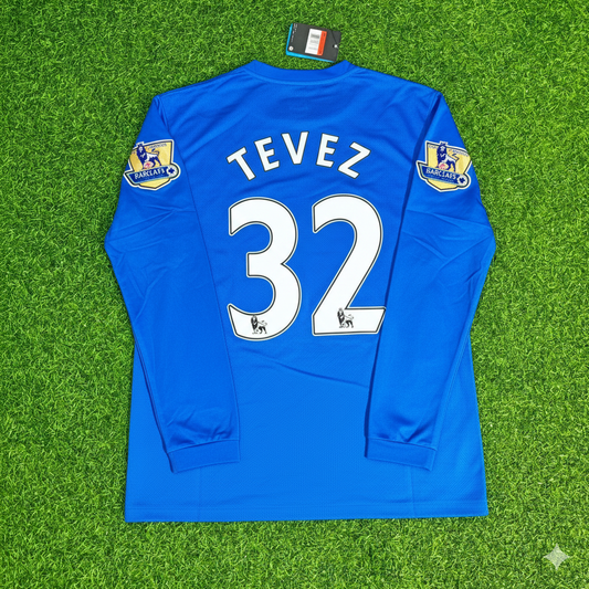 Carlos Tevez Manchester United 2008 Blue EPL Patch Retro Long Sleeve Football Jersey Kit