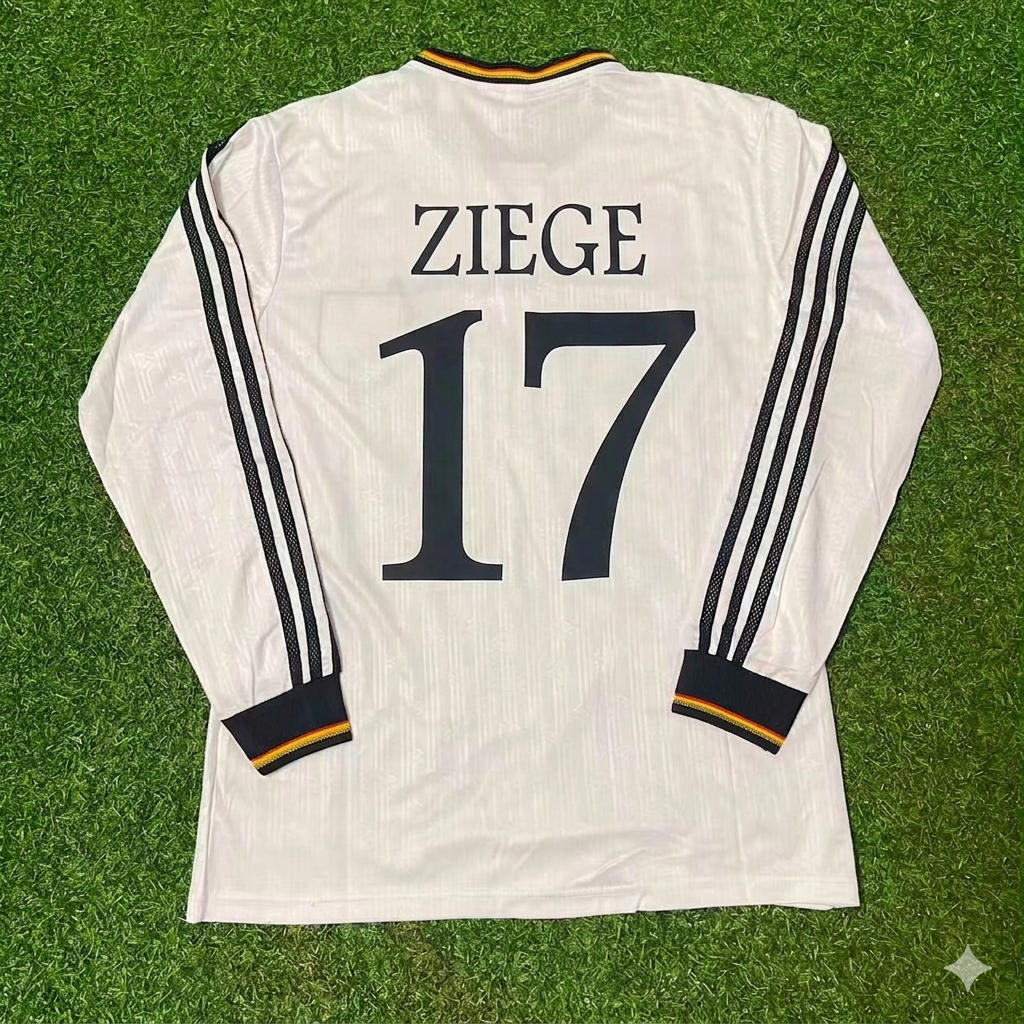 Germany EURO 1996 Christian Ziege #17 Final Home Long Sleeve Retro Football Jersey Kit