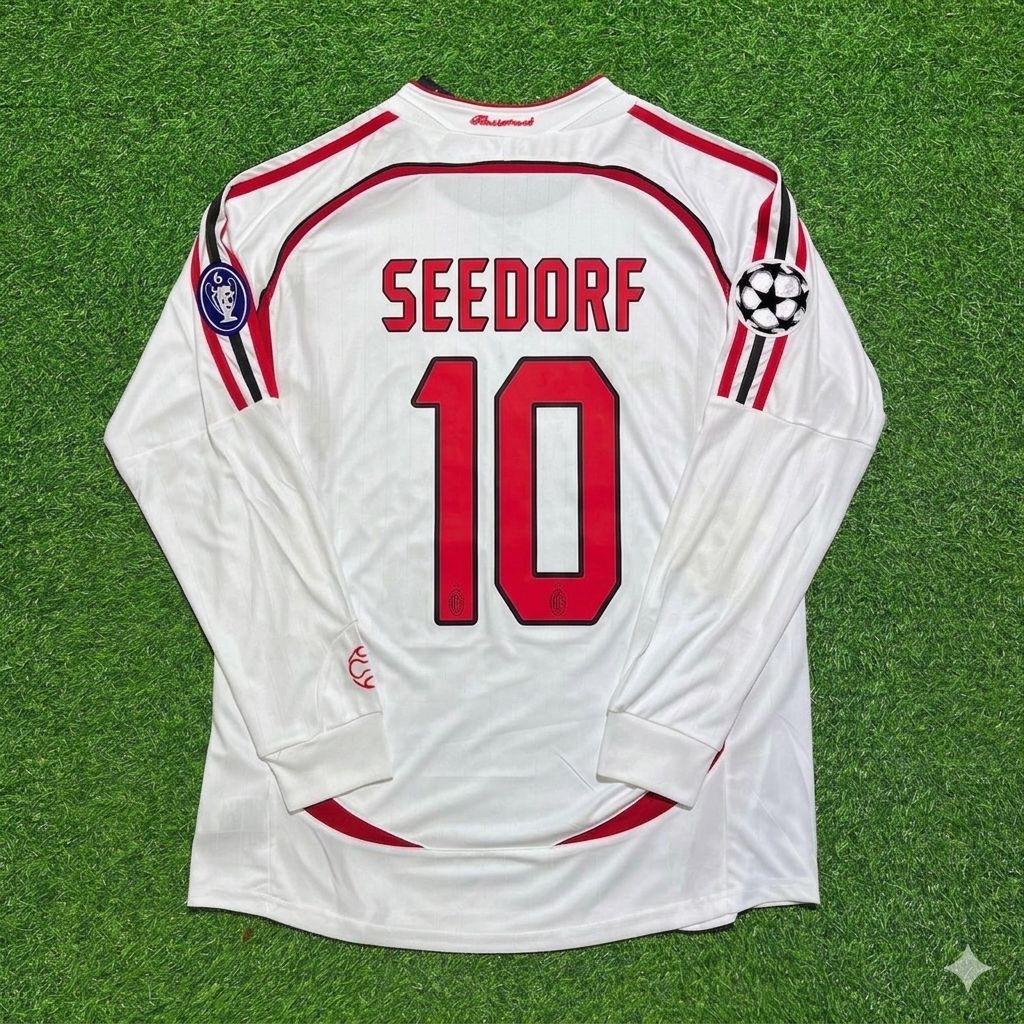 Clarence Seedorf #10 AC Milan 2007 Champions League Final Away White Long Sleeve Retro Football Jersey