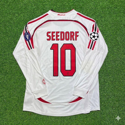 Clarence Seedorf #10 AC Milan 2007 Champions League Final Away White Long Sleeve Retro Football Jersey