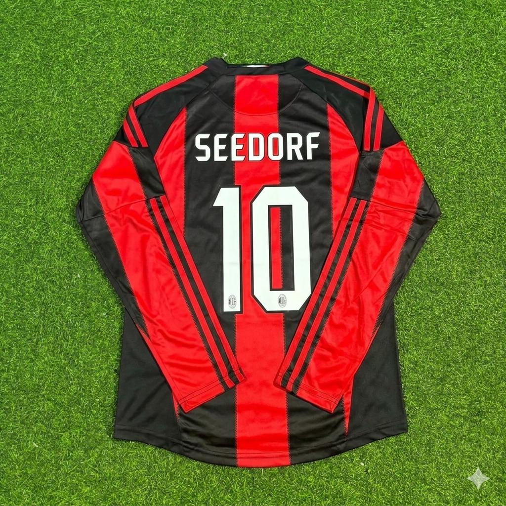 Clarence Seedorf AC Milan 2010-2011 Home Log Sleeve Retro Football Jersey Kit