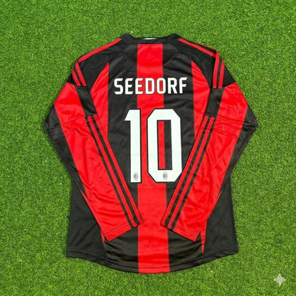 Clarence Seedorf AC Milan 2010-2011 Home Log Sleeve Retro Football Jersey Kit