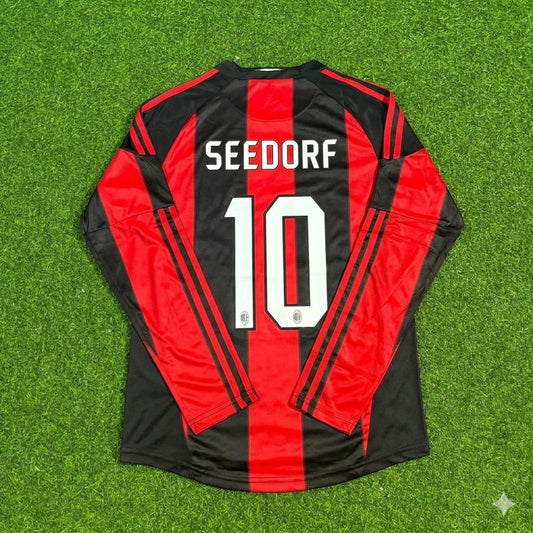 Clarence Seedorf AC Milan 2010-2011 Home Log Sleeve Retro Football Jersey Kit