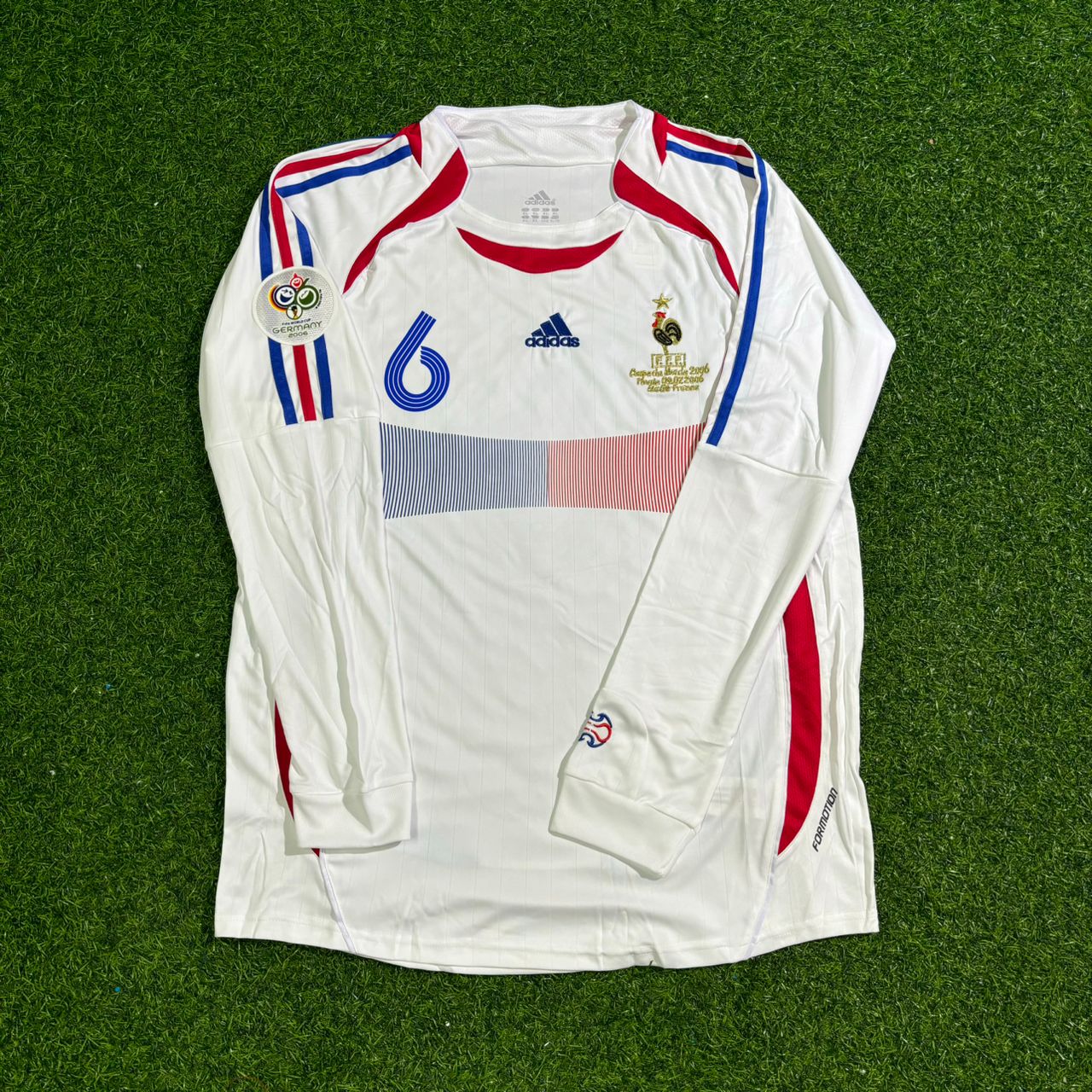 France World Cup 2006 Claude Makelele Final Long Sleeve White Retro Football Jersey