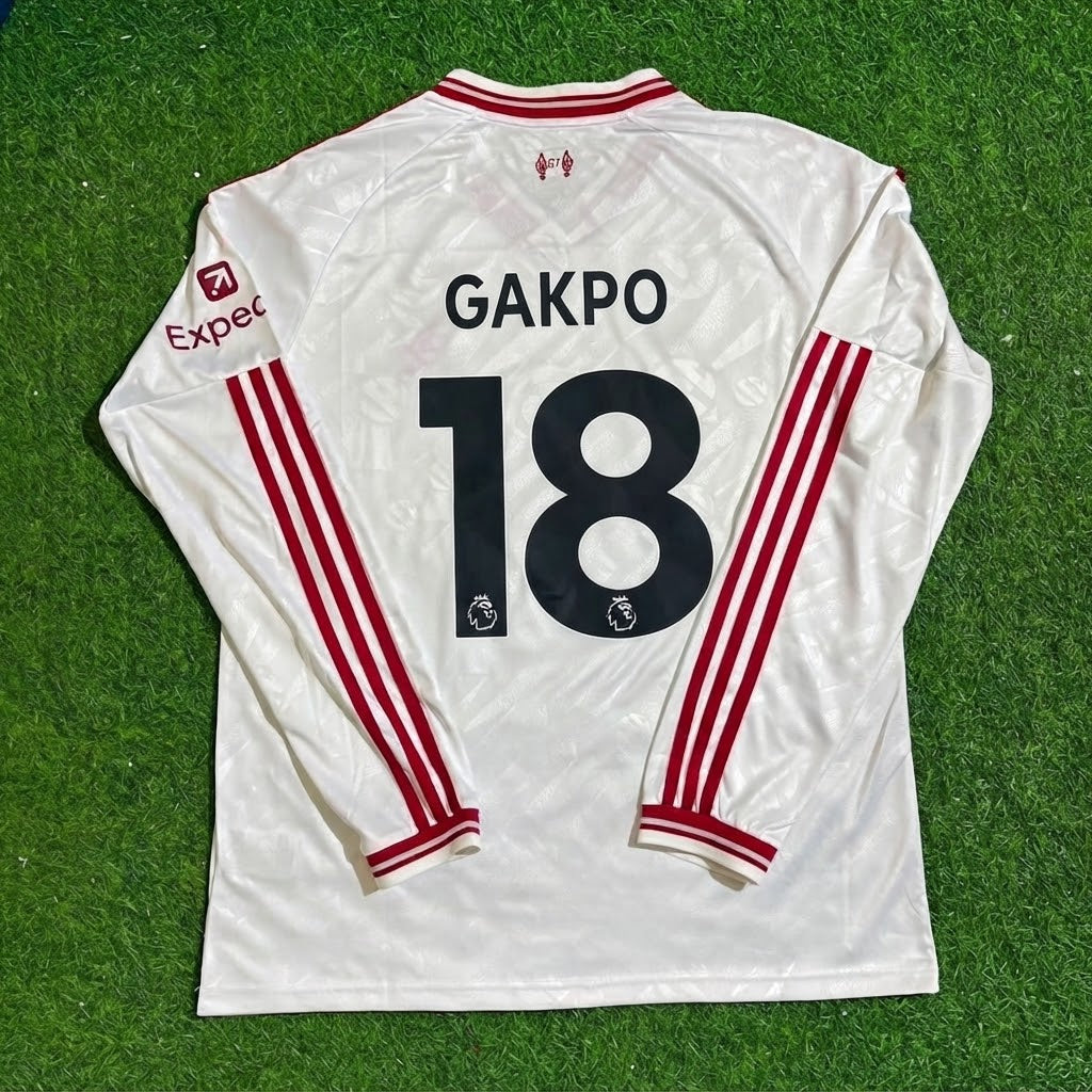 Cody Gakpo #18 Liverpool 2027 Long Sleeve Away White Football Jersey