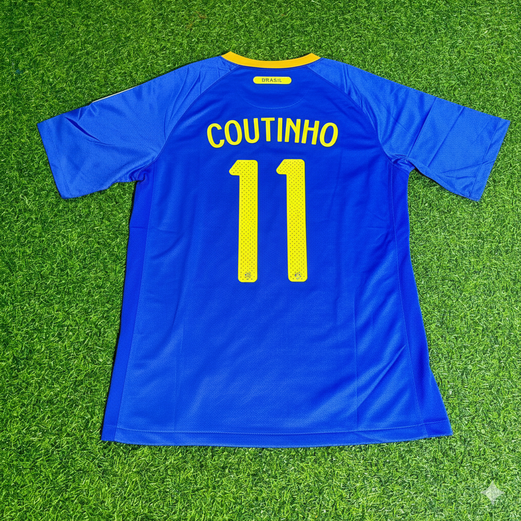 Brazil World Cup 2010 Philippe Coutinho Retro Blue Football Jersey