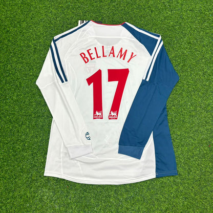 Craig Bellamy Liverpool 2007 White Blue Long Sleeve Retro Football Jersey