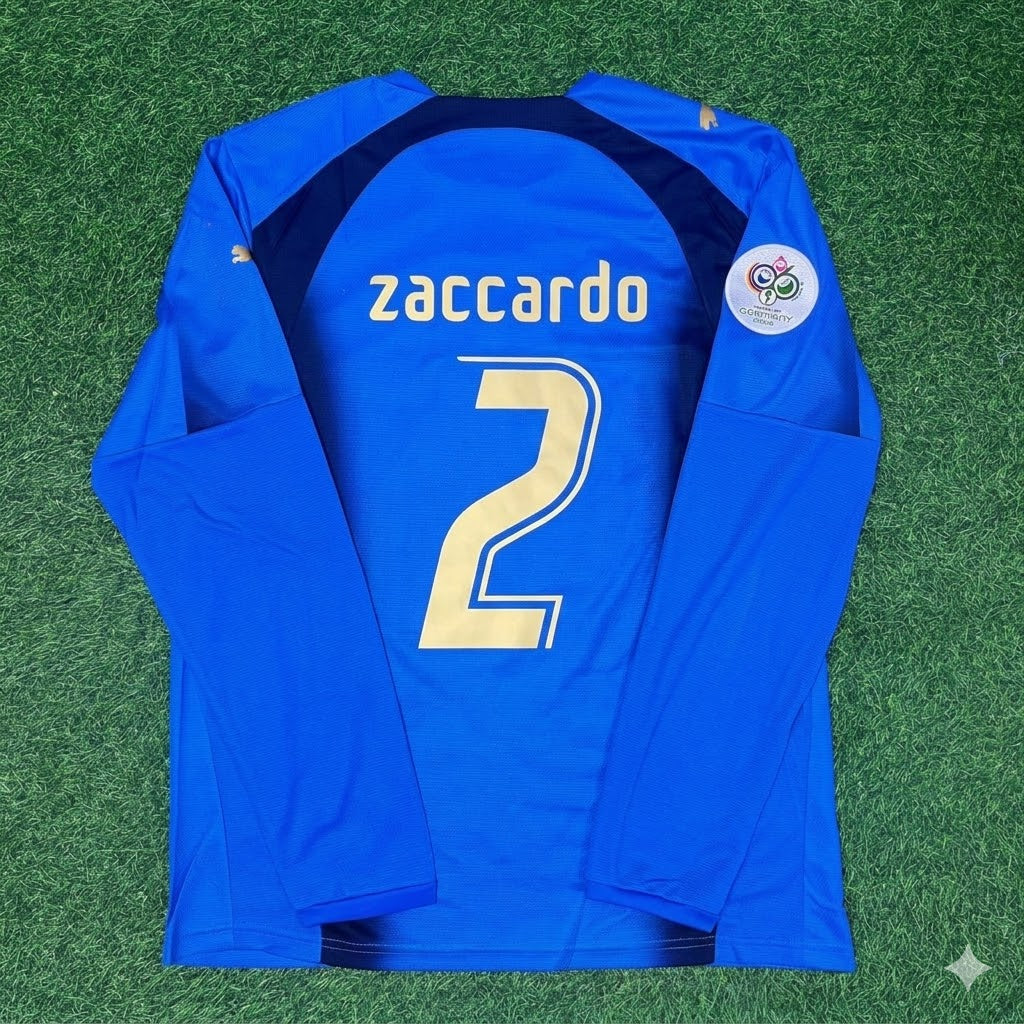 Italy World Cup 2006 Cristian Zaccardo #2 Final Long Sleeve Retro Football Jersey
