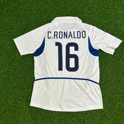 Cristiano Ronaldo Number 16 Portugal 2003 Debut White Retro Football Jersey Kit