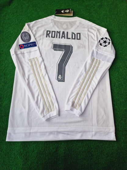 Cristiano Ronaldo 7 - Real Madrid 2016 Champions League Final Long Sleeve Football Jersey Kit