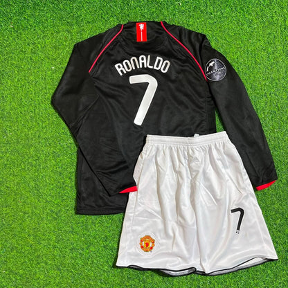 Cristiano Ronaldo 7 Manchester United 2007-2008 Black Champions League Patch KinderTrikot Kids Football Jersey
