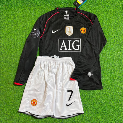 Cristiano Ronaldo 7 Manchester United 2007-2008 Black Champions League Patch KinderTrikot Kids Football Jersey