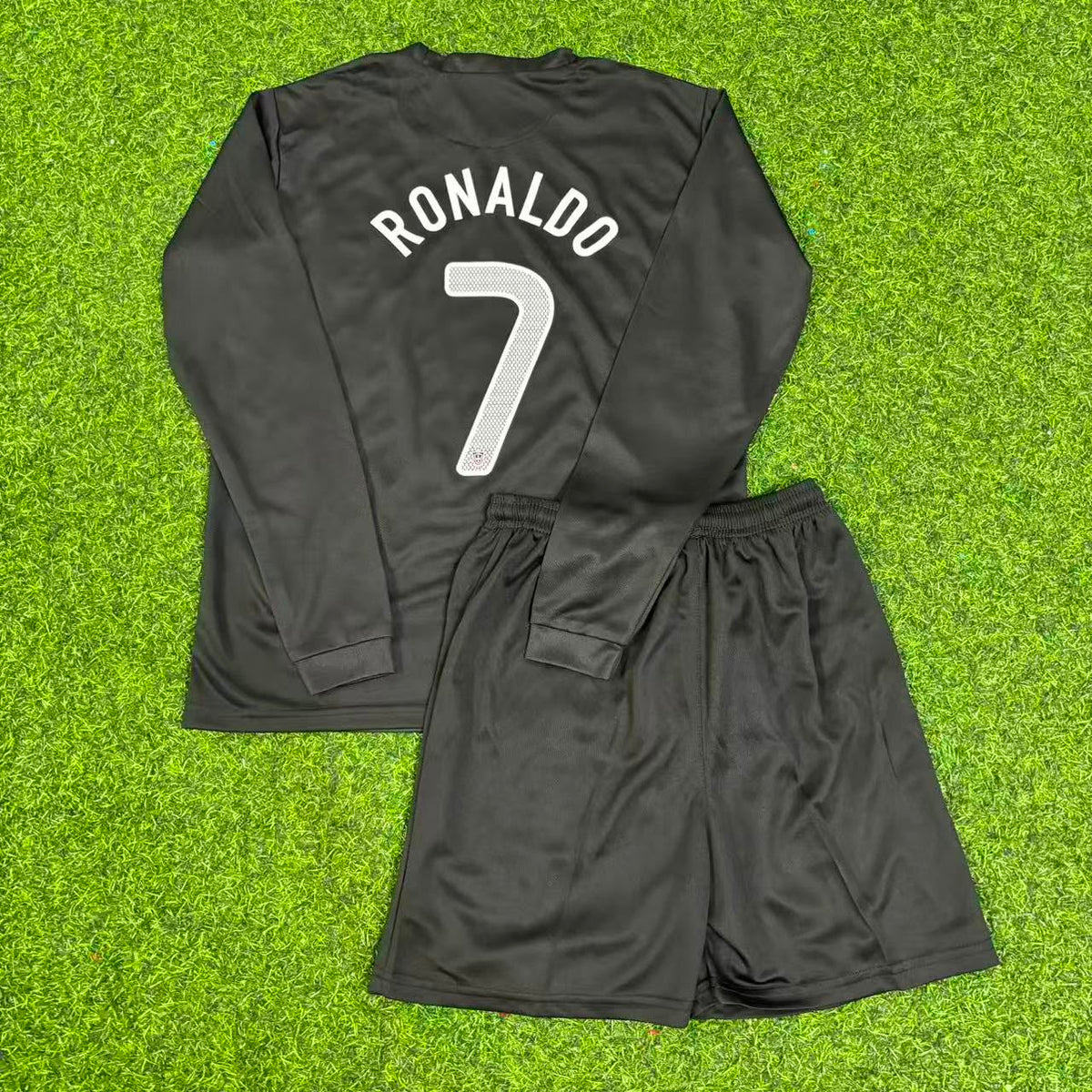 Portugal EURO 2012 Cristiano Ronaldo #7 Away Black Long Sleeve Retro Kids Football Jersey