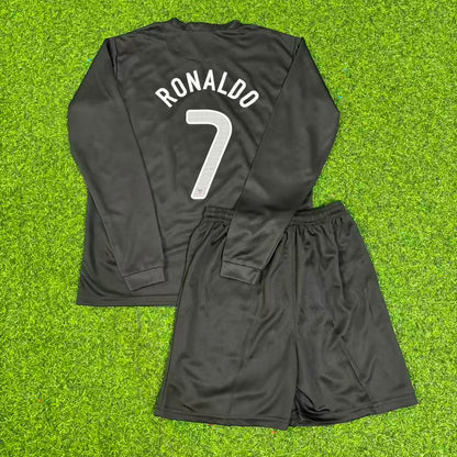 Portugal EURO 2012 Cristiano Ronaldo #7 Away Black Long Sleeve Retro Kids Football Jersey