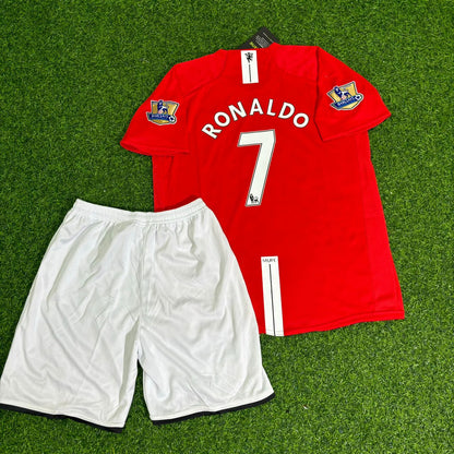 Cristiano Ronaldo CR7 Manchester United 2007/2008 Premier League Kids Retro Football Jersey Kit