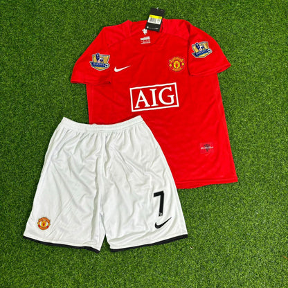 Cristiano Ronaldo CR7 Manchester United 2007/2008 Premier League Kids Retro Football Jersey Kit