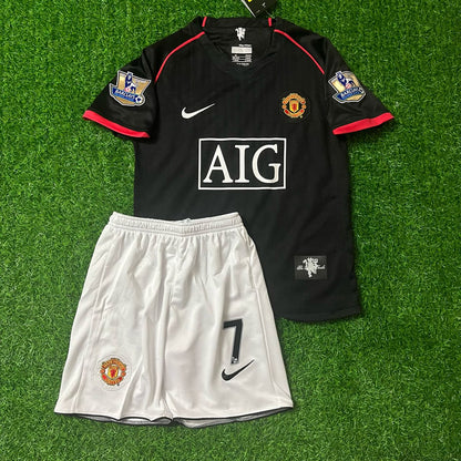Cristiano Ronaldo Manchester United 07/08 Black Kids Football Jersey Kit for Children