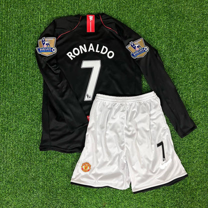 Cristiano Ronaldo 7 Manchester United 2007-2008 Black Kids Football Jersey Kit