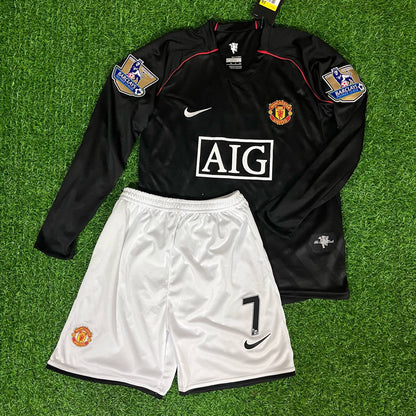 Cristiano Ronaldo 7 Manchester United 2007-2008 Black Kids Football Jersey Kit