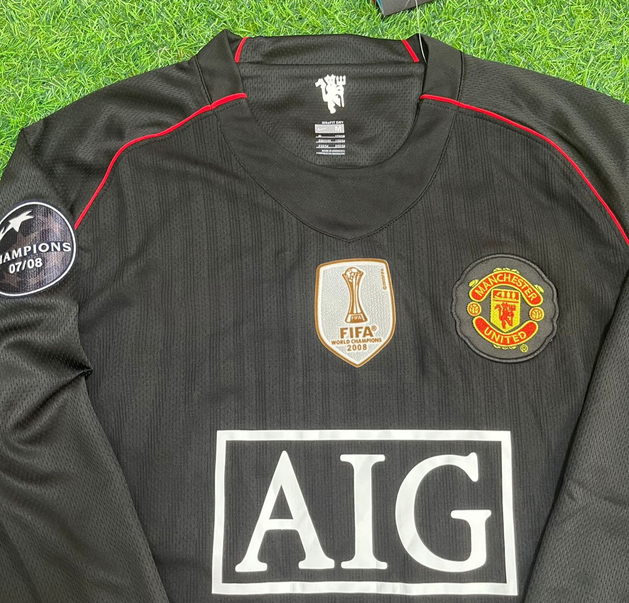 Manchester United 2007/2008 Champions League Patch Black Retro Football Jersey Collection