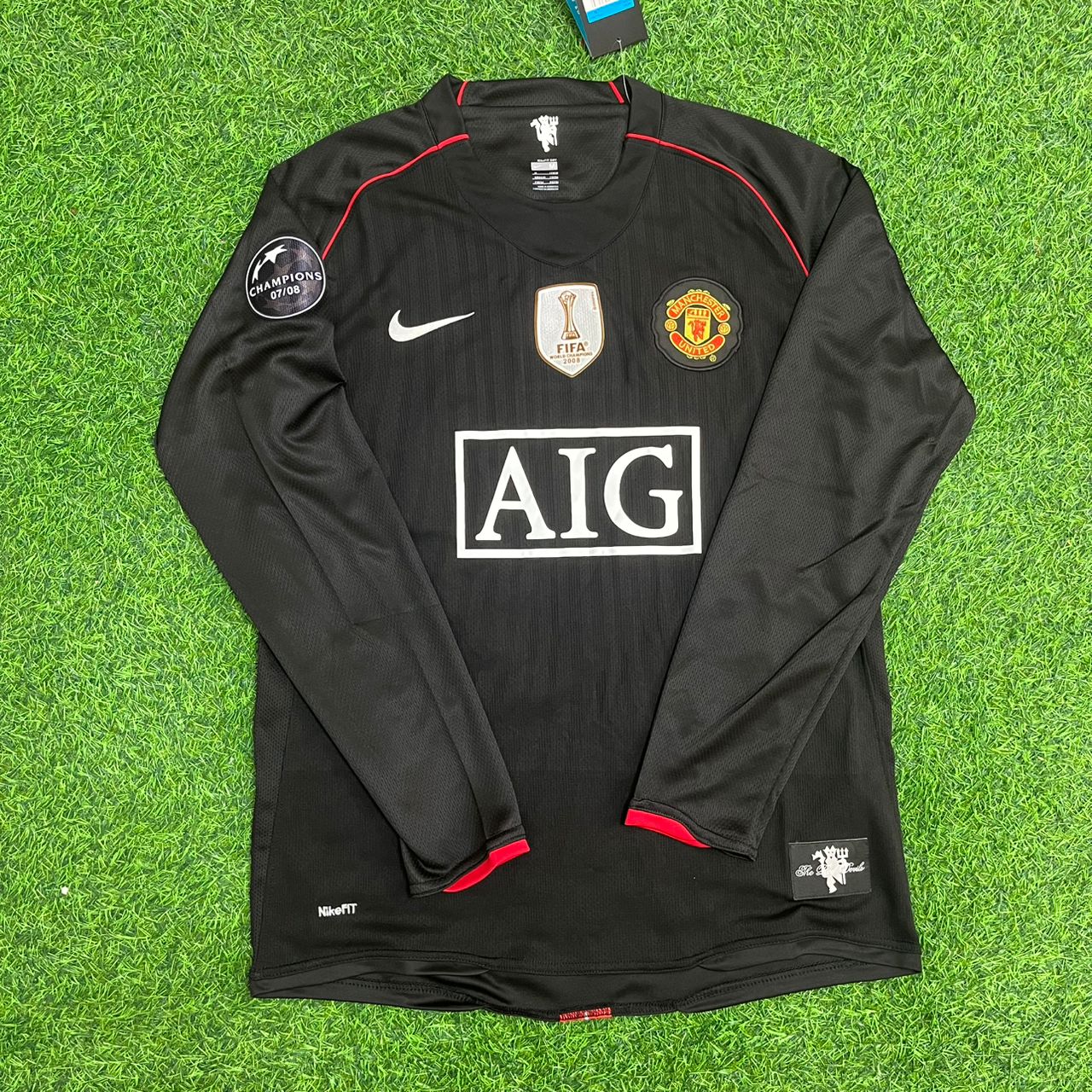 Rio Ferdinand Manchester United 2007/2008 Champions League Patch Black Retro Football Jersey Collection