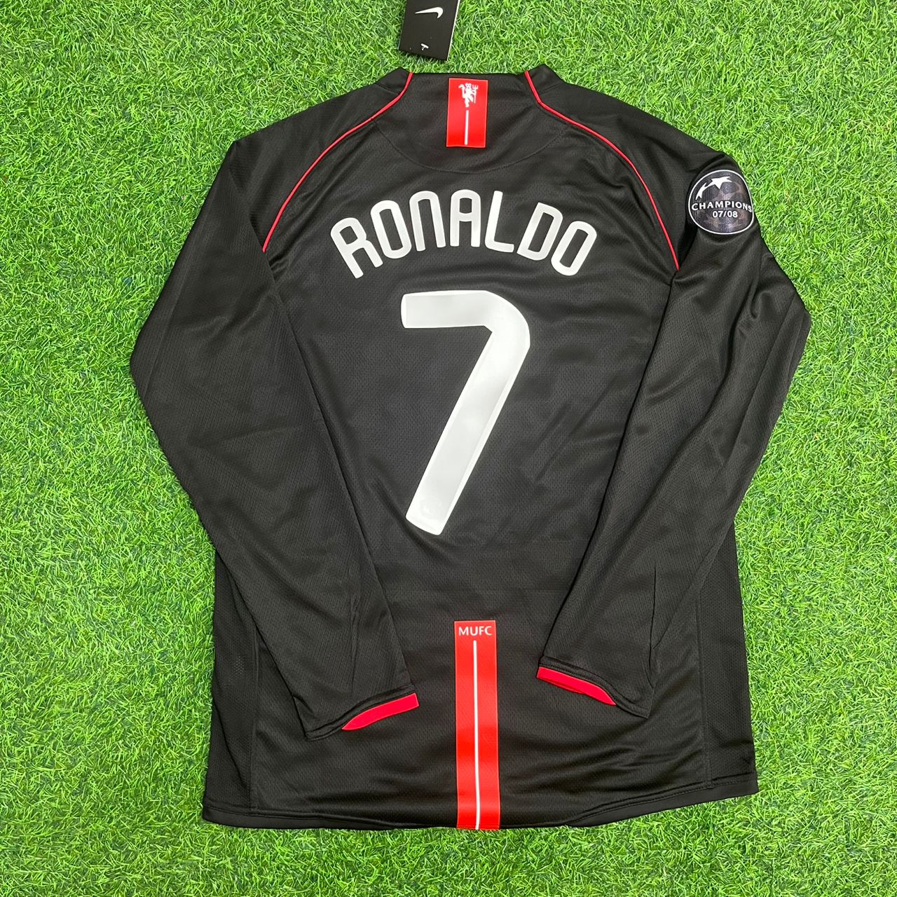 Cristiano Ronaldo Manchester United 2007/2008 CL Patch Black Kids Retro Football Jersey Collection