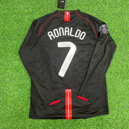 Cristiano Ronaldo Manchester United 2007/2008 CL Patch Black Kids Retro Football Jersey Collection