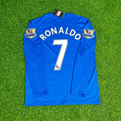 Cristiano Ronaldo Manchester United 2008 Blue EPL Patch Retro Long Sleeve Football Jersey Kit
