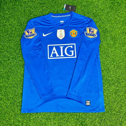 Rio Ferdinand Manchester United 2008 Blue EPL Patch Retro Long Sleeve Football Jersey Kit