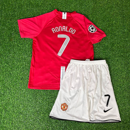 Cristiano Ronaldo Manchester United 2008 Final Kids Children Home Football Jersey Kit