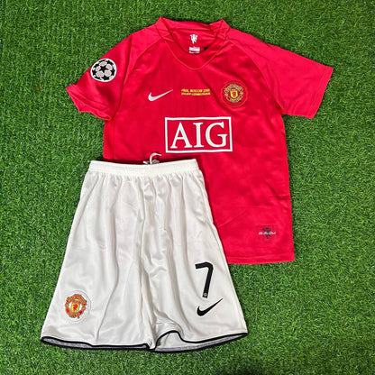 Cristiano Ronaldo Manchester United 2008 Final Kids Children Home Football Jersey Kit
