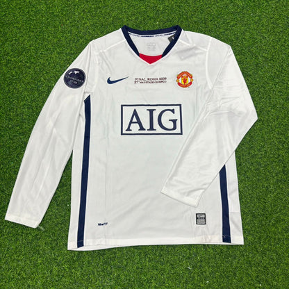 Cristiano Ronaldo Manchester United 2009 CL Final White Long-Sleeve Retro Football Shirt Jersey