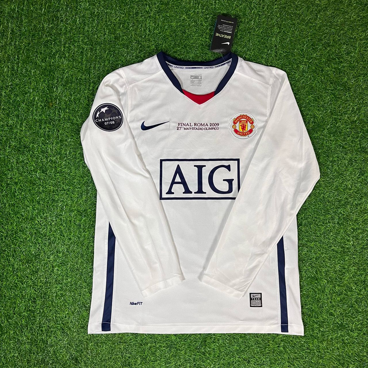 Michael Carrick 16 Manchester United 2009 Champions Leage Final Rome Retro Long Sleeve Football Jersey