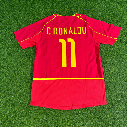 Cristiano Ronaldo Number 11 Portugal 2002 Retro Home Red Football Jersey Kit
