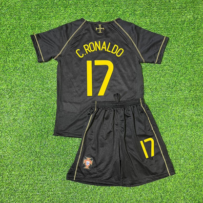 Portugal World Cup 2006 Cristiano Ronaldo Black Retro Kids Football Jersey Kit