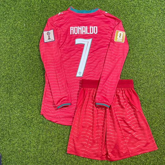 Cristiano Ronaldo Portugal 2026 Red Home Kids Long Sleeve Football Jersey Kit
