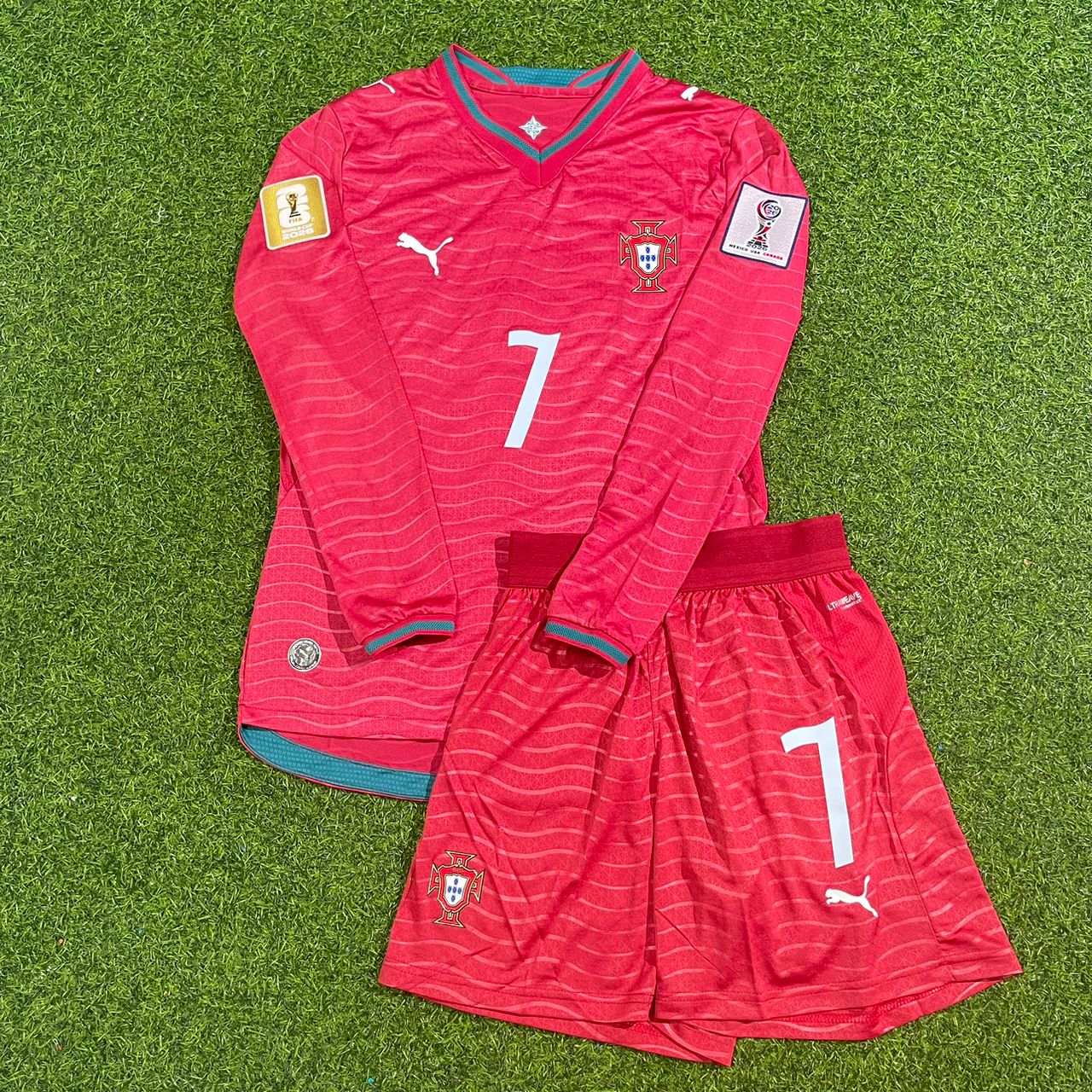 Cristiano Ronaldo Portugal 2026 Red Home Kids Long Sleeve Football Jersey Kit