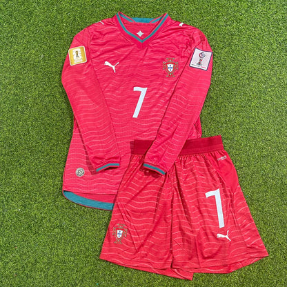 Cristiano Ronaldo Portugal 2026 Red Home Kids Long Sleeve Football Jersey Kit