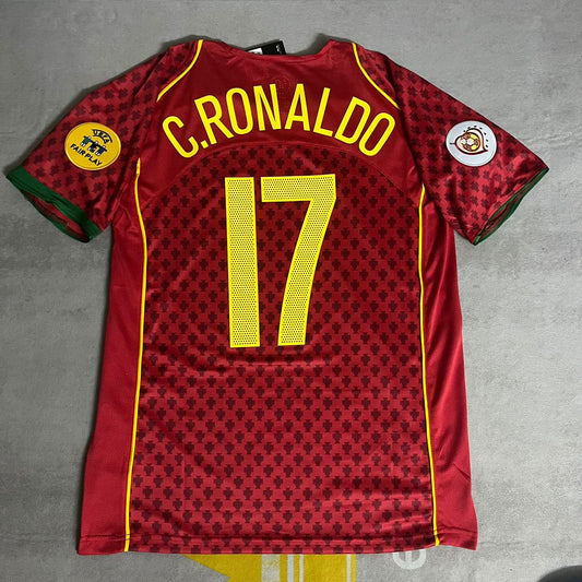 Portugal Cristiano Ronaldo EURO 2004 Retro Home Red Jersey Trikot Soccer Kit