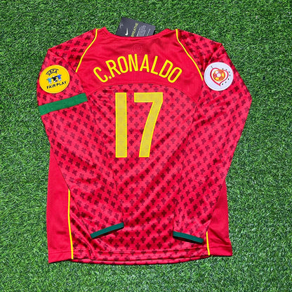 Portugal EURO 2004 Cristiano Ronaldo Long Sleeve Retro Home Red Football Jersey