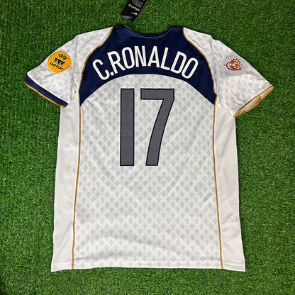 Cristiano Ronaldo 17 Portugal EURO 2004 Retro White Away Soccer Football Jersey