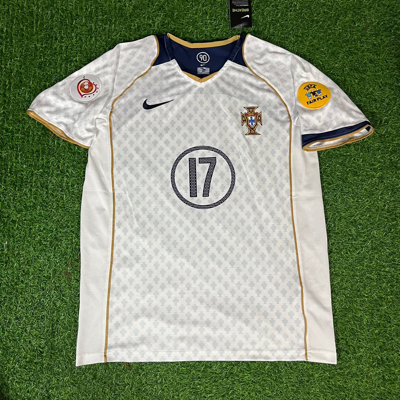 Cristiano Ronaldo 17 Portugal EURO 2004 Retro White Away Soccer Football Jersey